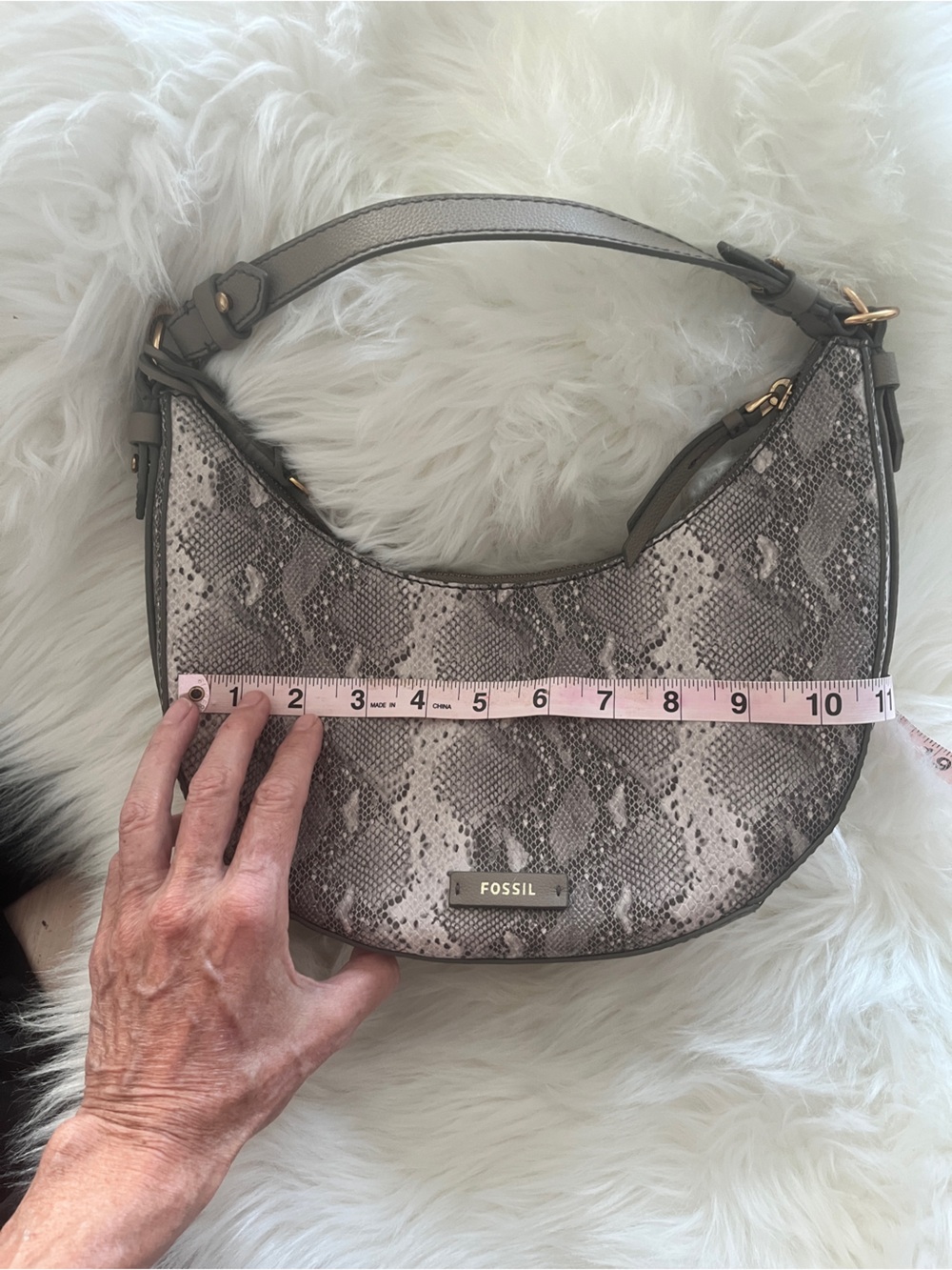 Fossil Snake-Printed Cow Leather Crescent Shoulder Bag Sz 11x7x3 - Picture 6 of 13